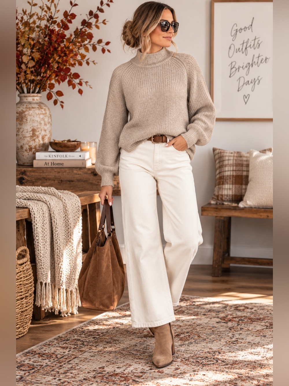 NWT! Loft Tan Beige Chunky Mock Turtleneck Wool Blend Sweater Size Medium